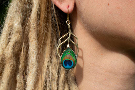Peacock Feather Drop Earrings