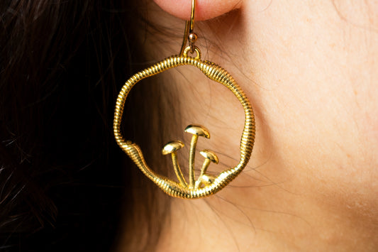 Golden Mushroom Circle Earrings