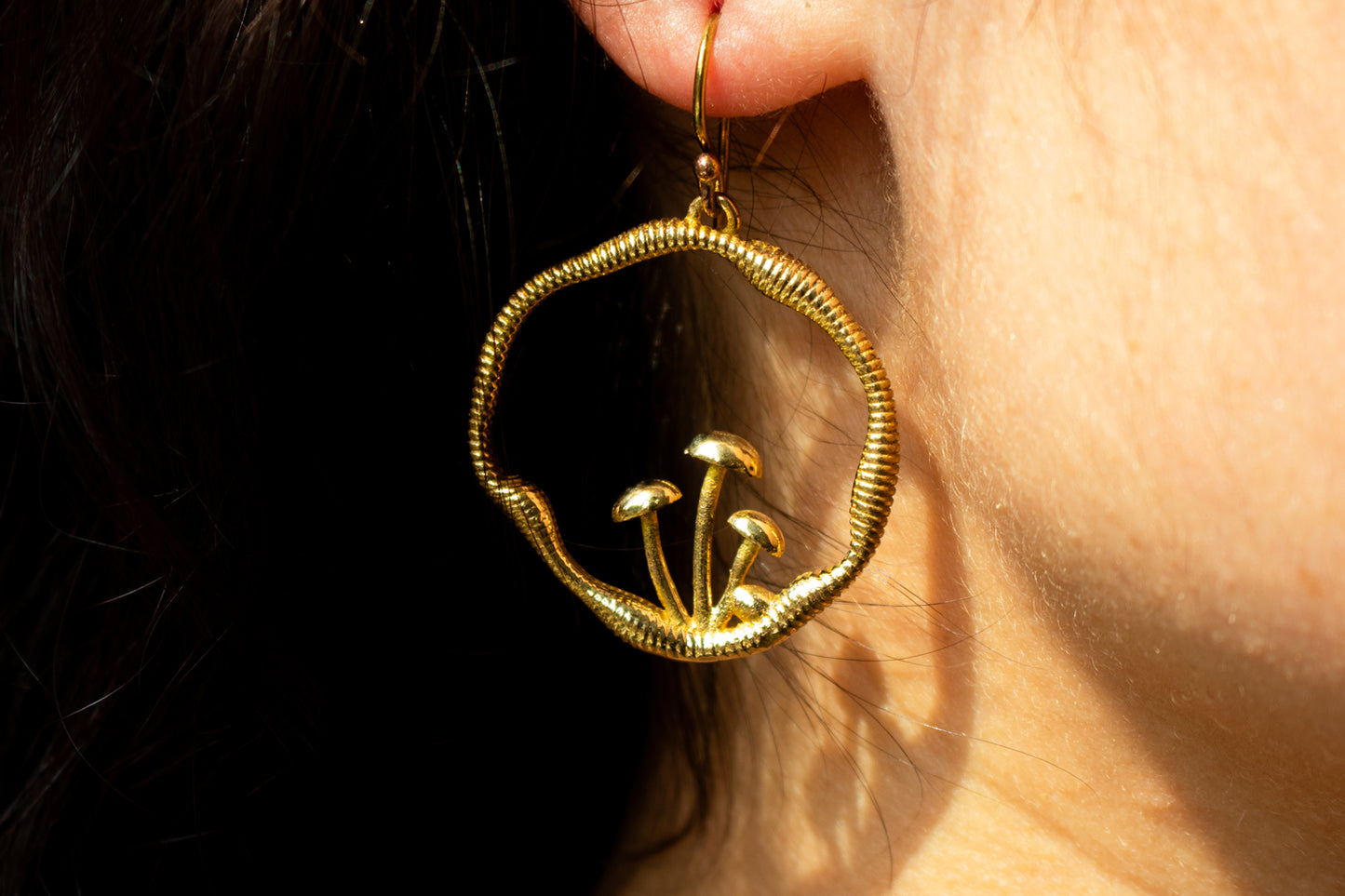 Golden Mushroom Circle Earrings