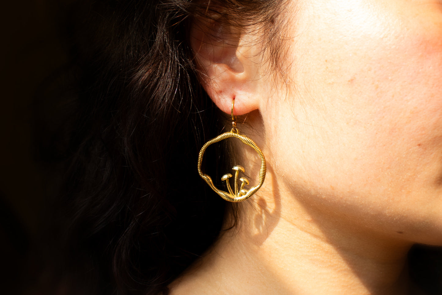 Golden Mushroom Circle Earrings