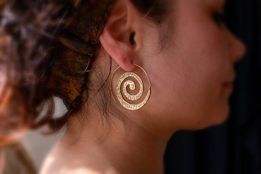 Hammered Spiral Hoop Earrings