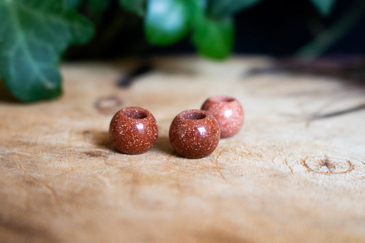 Set of Three Gold Sandstone Dreadlock Beads