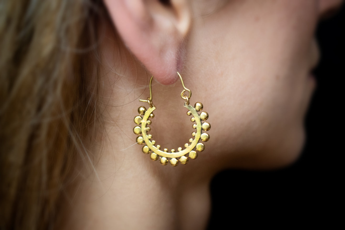 Brass Sunburst Hoop Earrings