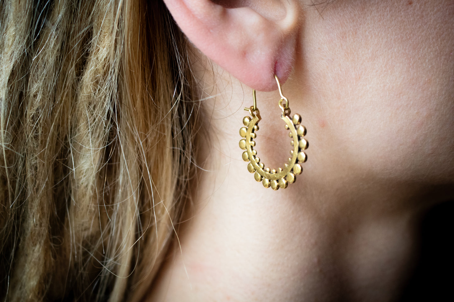 Brass Sunburst Hoop Earrings