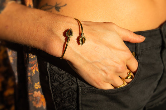 Teardrop Stone Brass Cuff Bracelet - Available in various gemstones