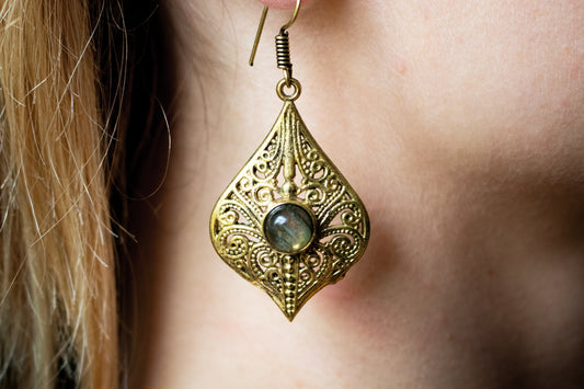Ornamental Drop Earrings with Labradorite Stone