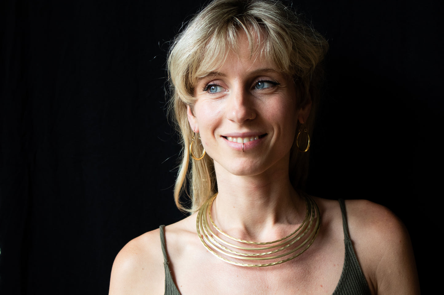 Multi-Band Hammered Gold Collar Necklace