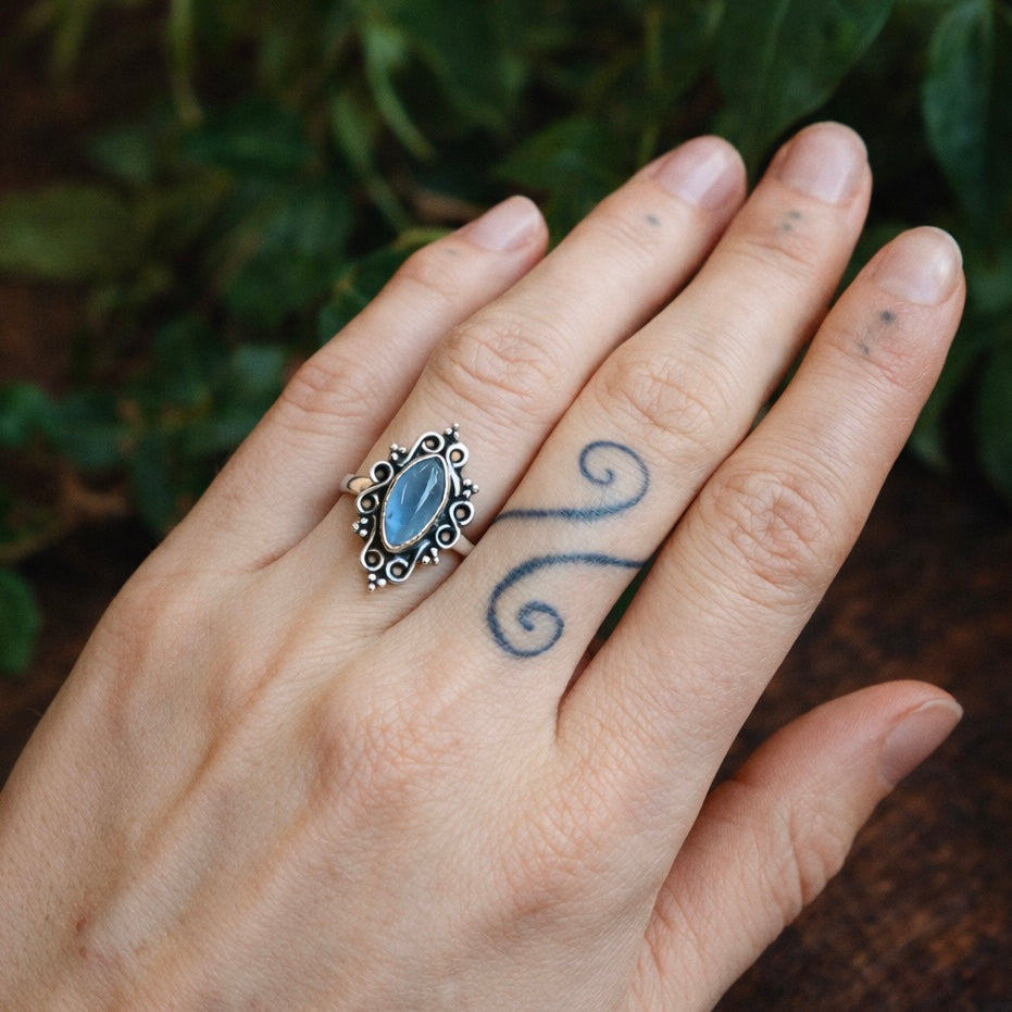 Ethereal Moonstone Filigree Ring in Sterling Silver