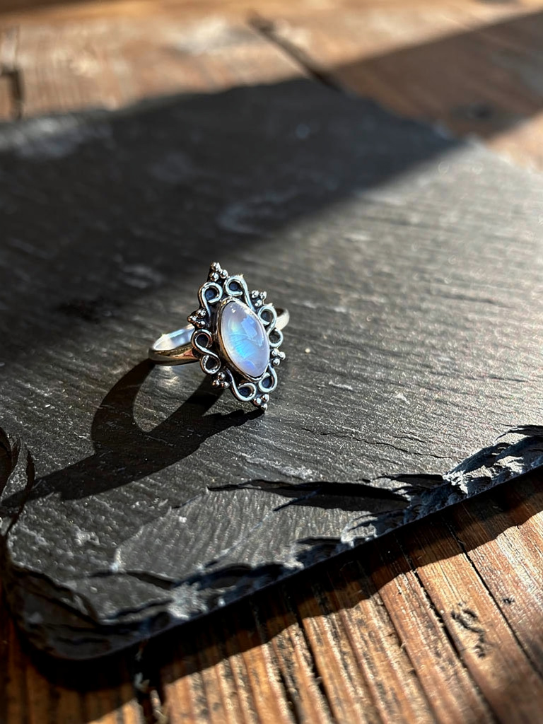 Ethereal Moonstone Filigree Ring in Sterling Silver