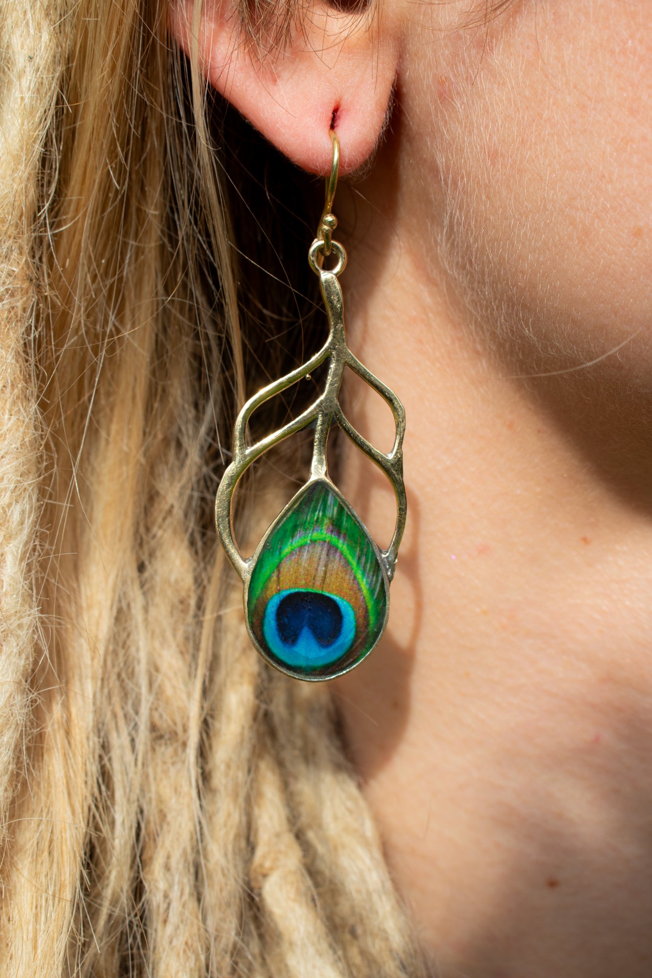 Peacock Feather Drop Earrings