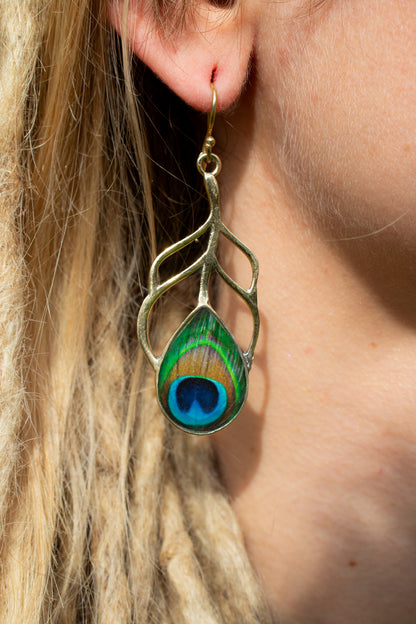 Peacock Feather Drop Earrings