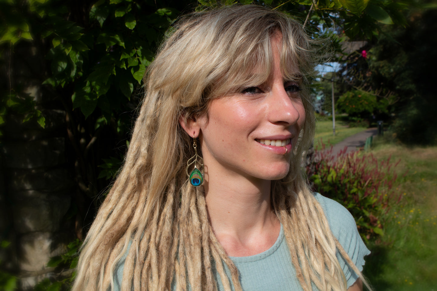 Peacock Feather Drop Earrings