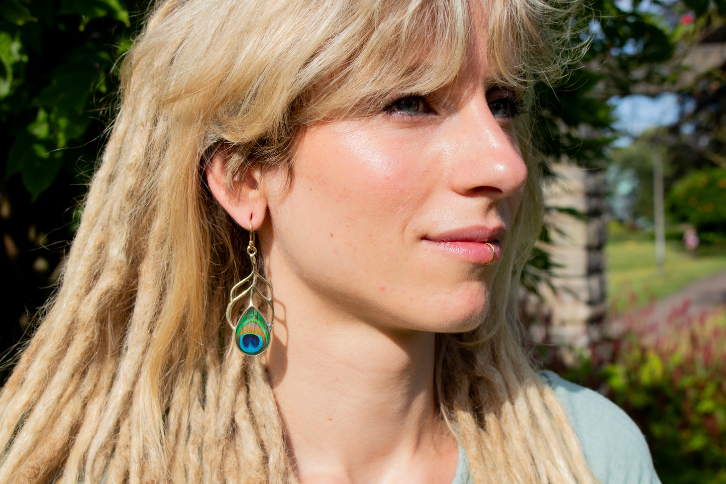 Peacock Feather Drop Earrings