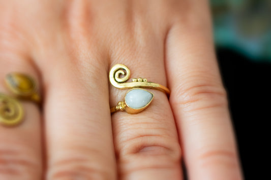 Drop Spiral Ring – Available in Various Gemstones - Moonstone