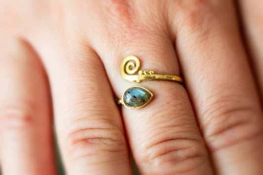 Drop Spiral Ring – Available in Various Gemstones - Labradorite