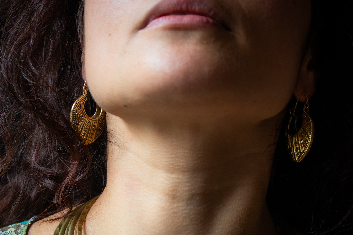 Gold Crescent Shield Earrings