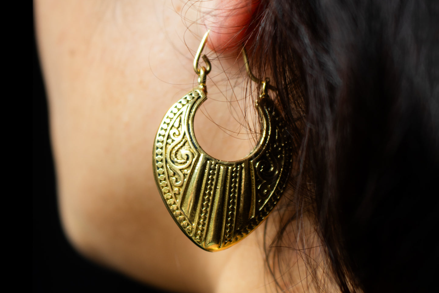 Gold Crescent Shield Earrings