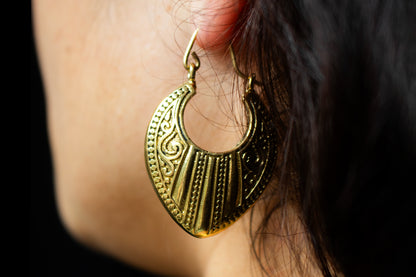 Gold Crescent Shield Earrings