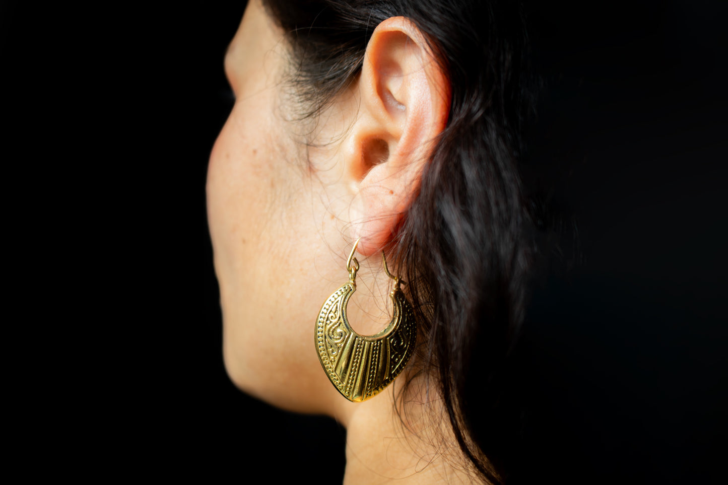 Gold Crescent Shield Earrings