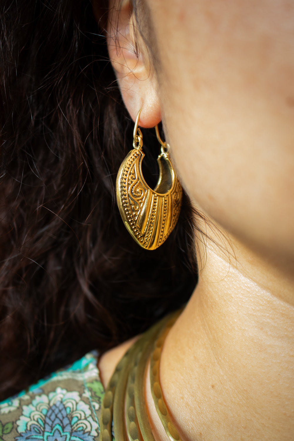Gold Crescent Shield Earrings