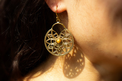 Golden Mandala Earrings with Tiger’s Eye