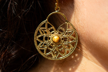 Golden Mandala Earrings with Tiger’s Eye