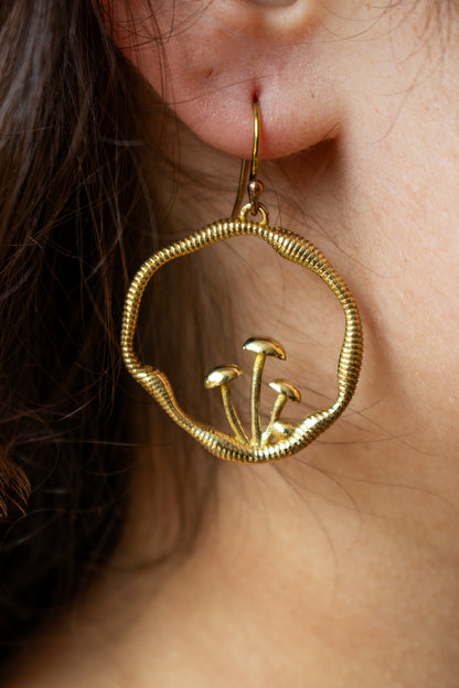 Golden Mushroom Circle Earrings