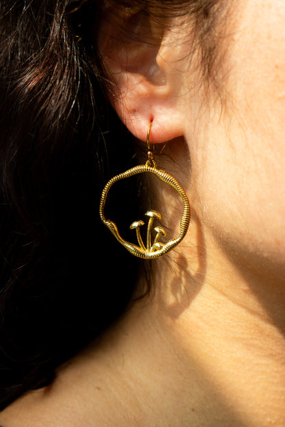 Golden Mushroom Circle Earrings