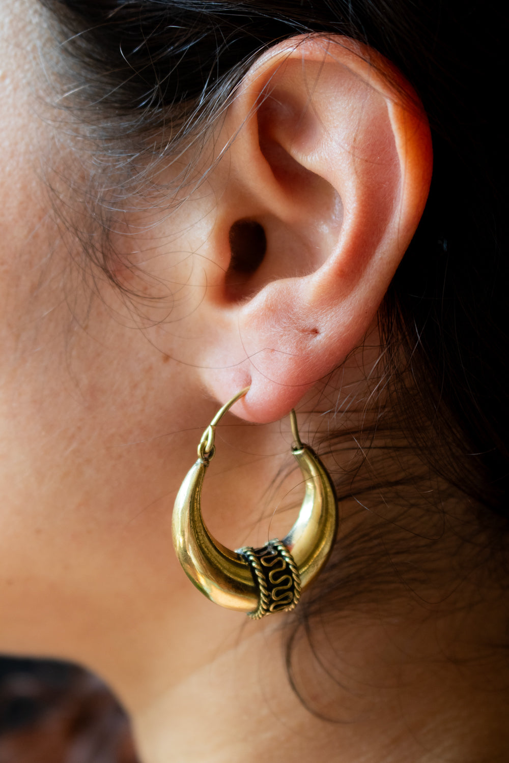 Tribal Crescent Hoop Earrings - Small