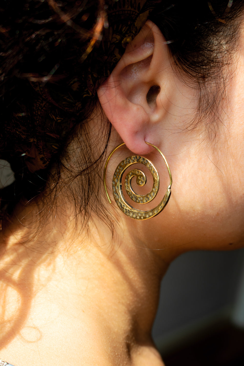 Hammered Spiral Hoop Earrings