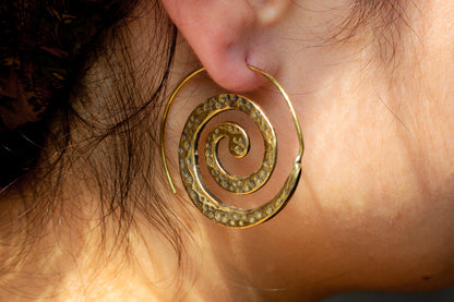 Hammered Spiral Hoop Earrings