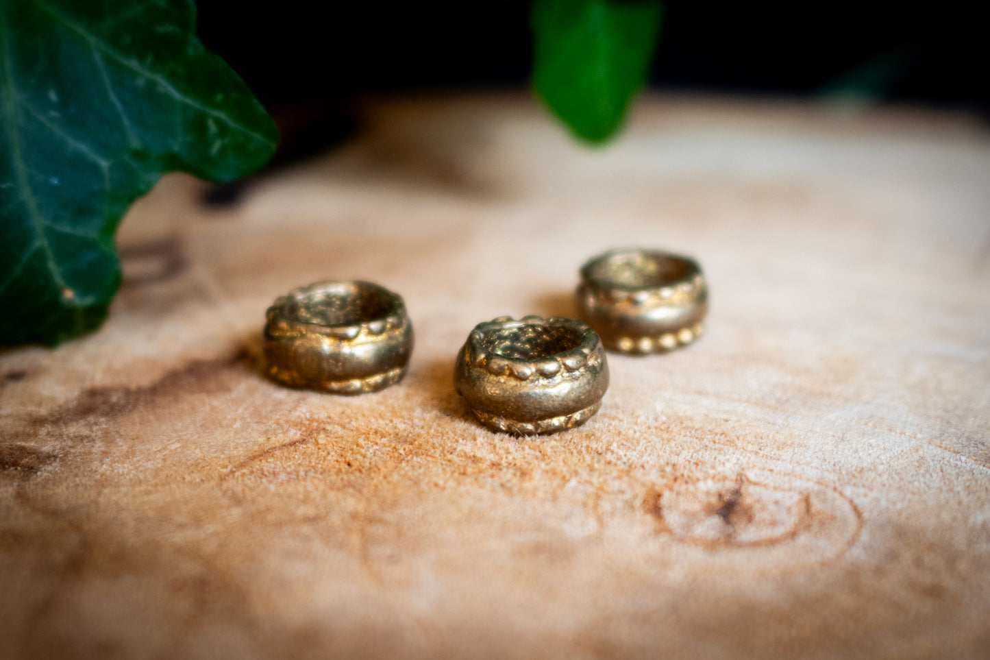 Set of Three Brass Beaded Dreadlock Rings