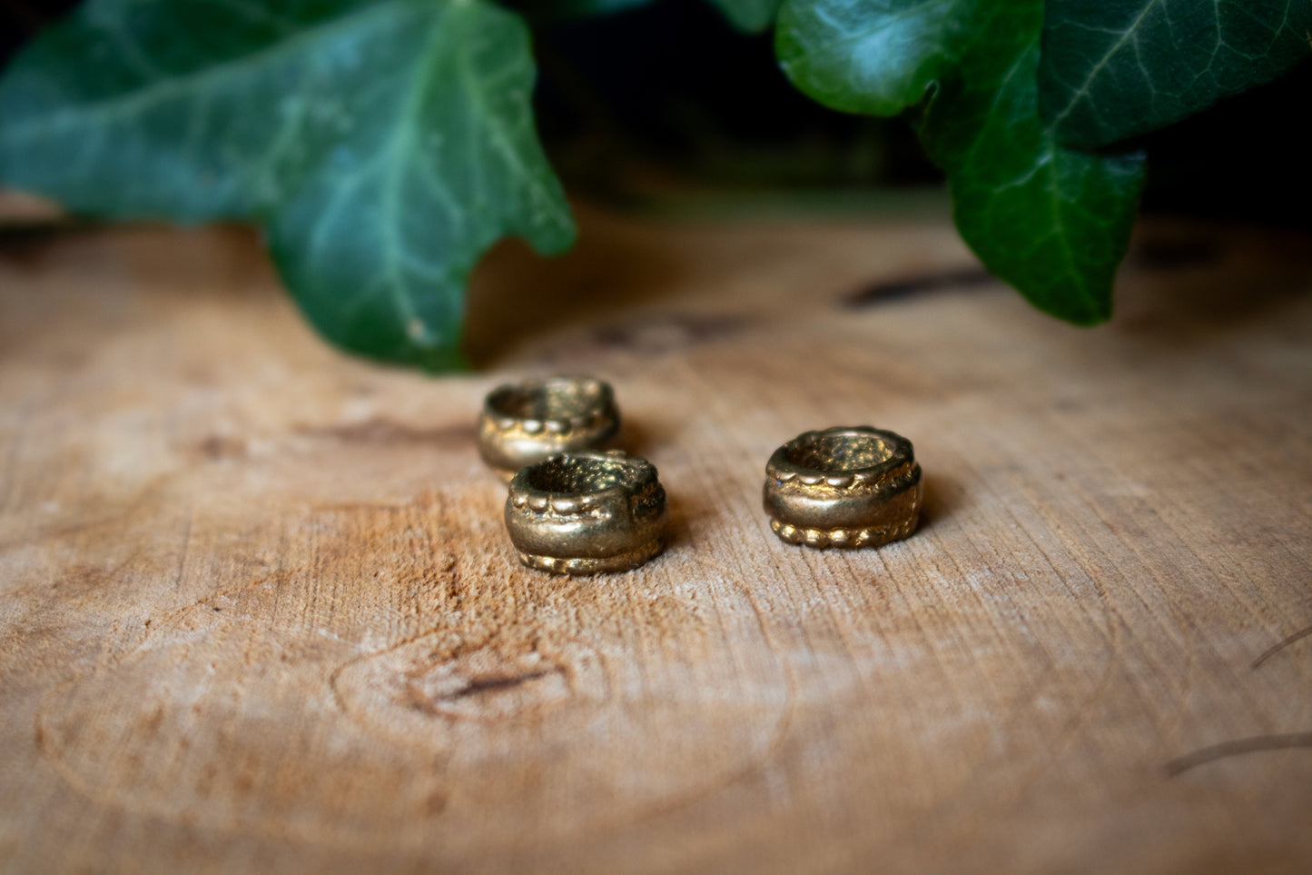 Set of Three Brass Beaded Dreadlock Rings
