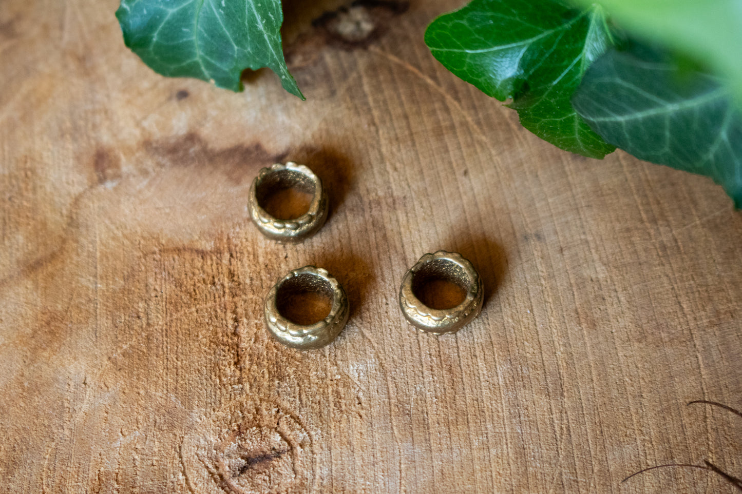 Set of Three Brass Beaded Dreadlock Rings