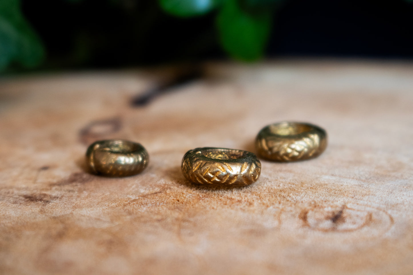 Set of Three Brass Dreadlock Beads with Textured Design