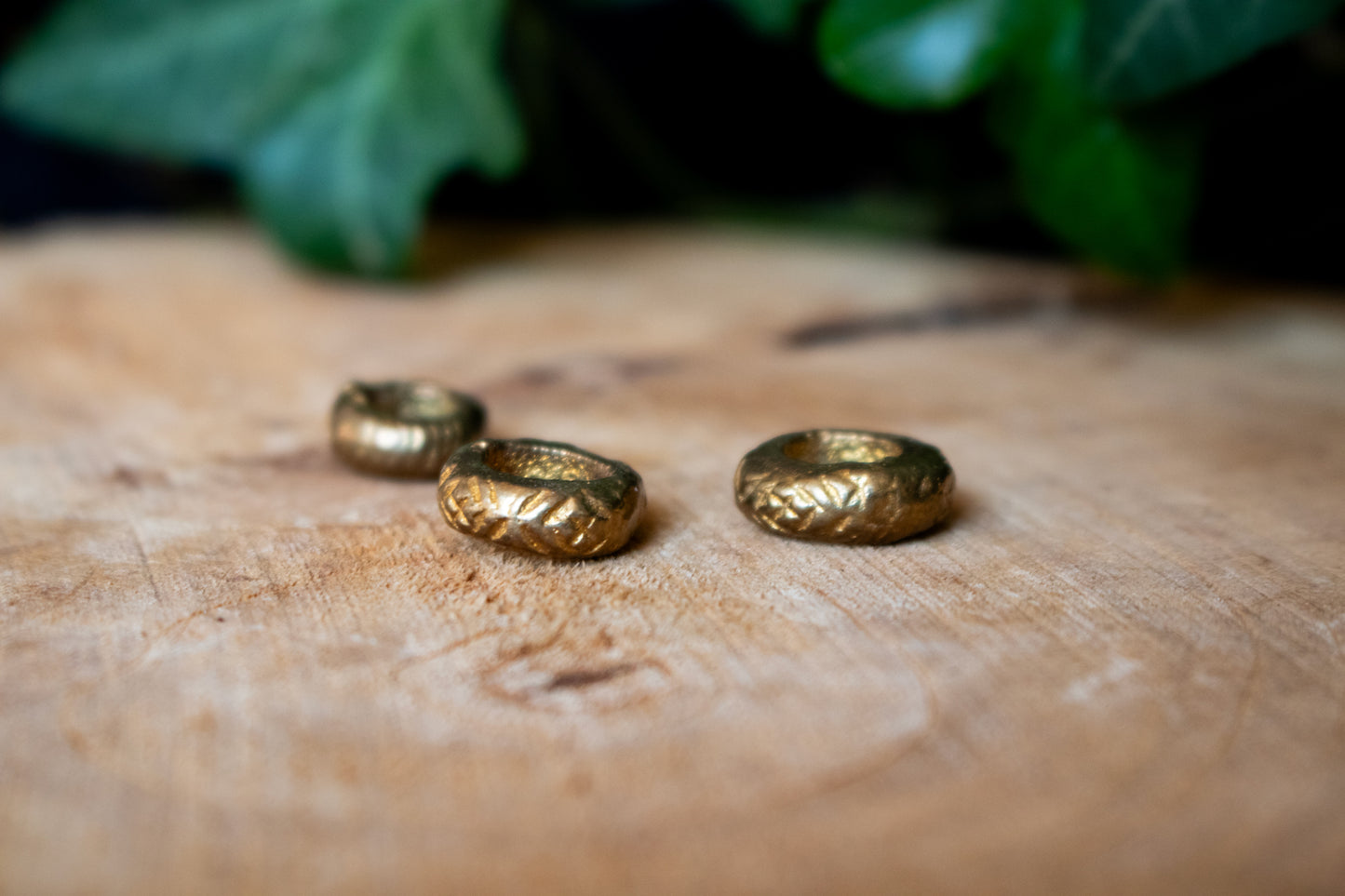 Set of Three Brass Dreadlock Beads with Textured Design