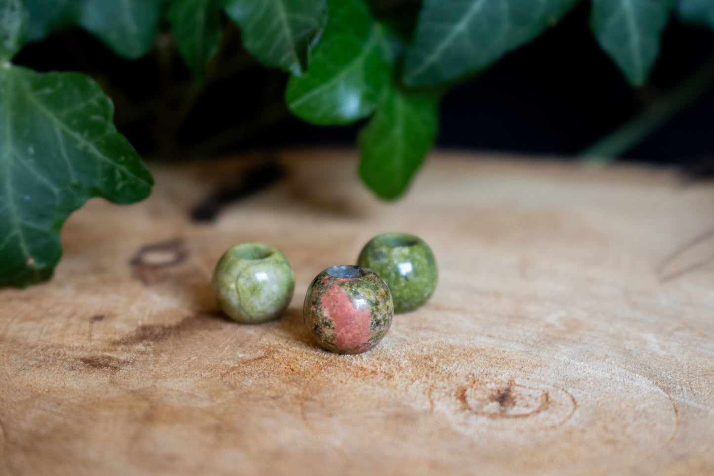 Unakite dreadlock beads - set of three