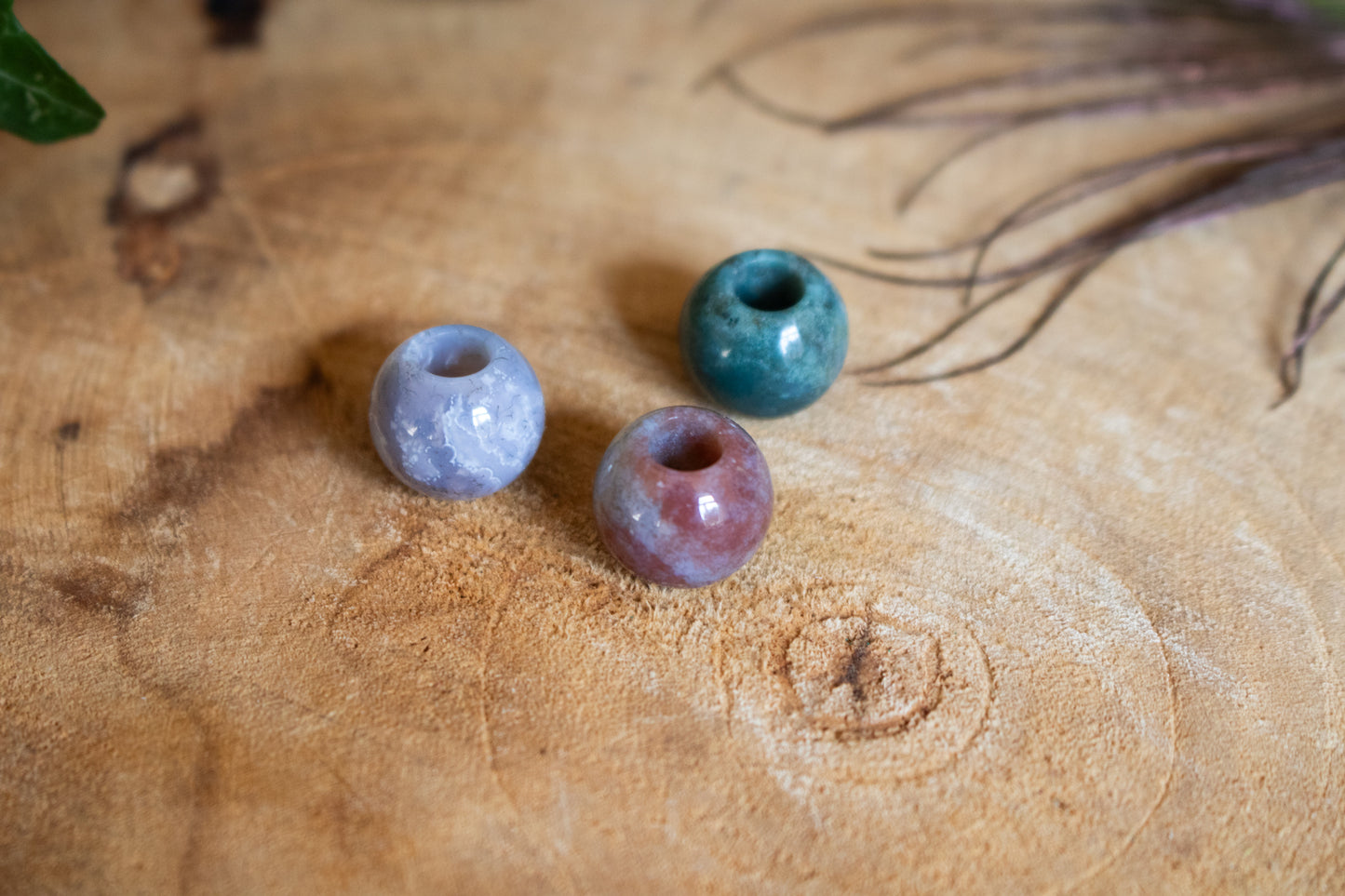 Set of Three Indian Agate Dreadlock Beads