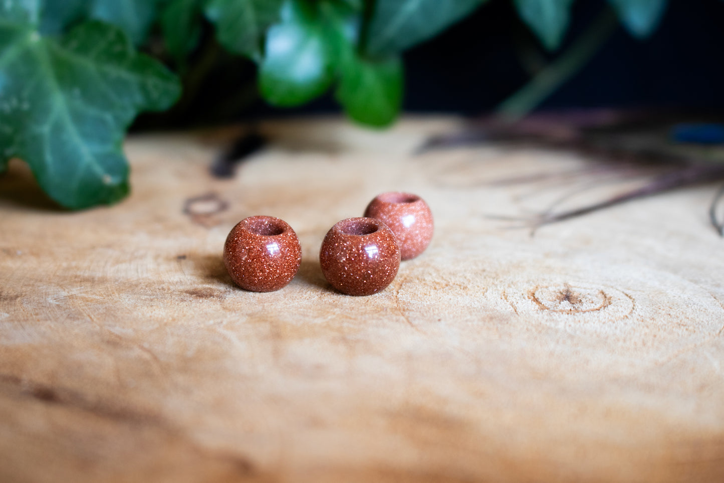 Set of Three Gold Sandstone Dreadlock Beads