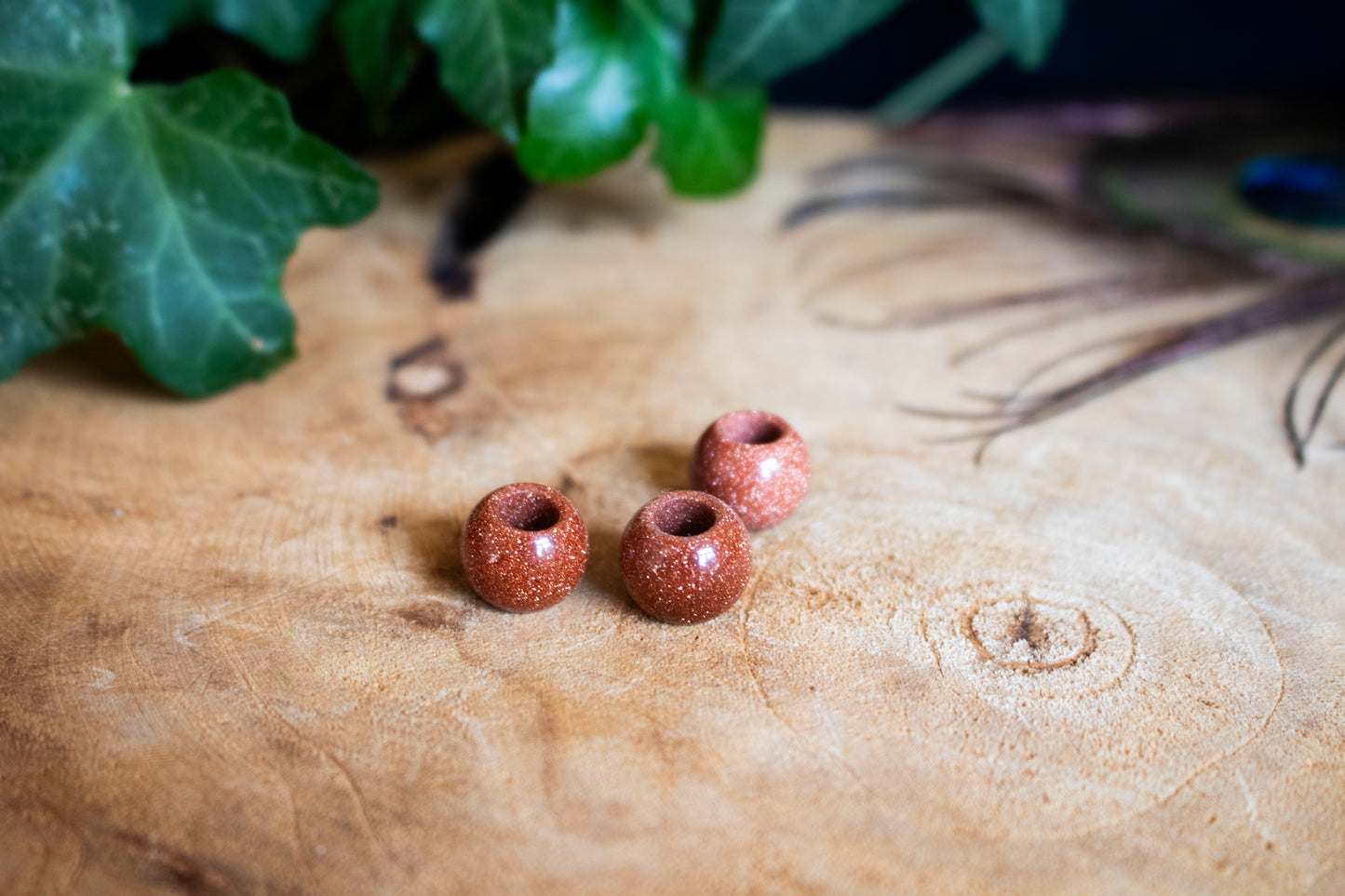 Set of Three Gold Sandstone Dreadlock Beads