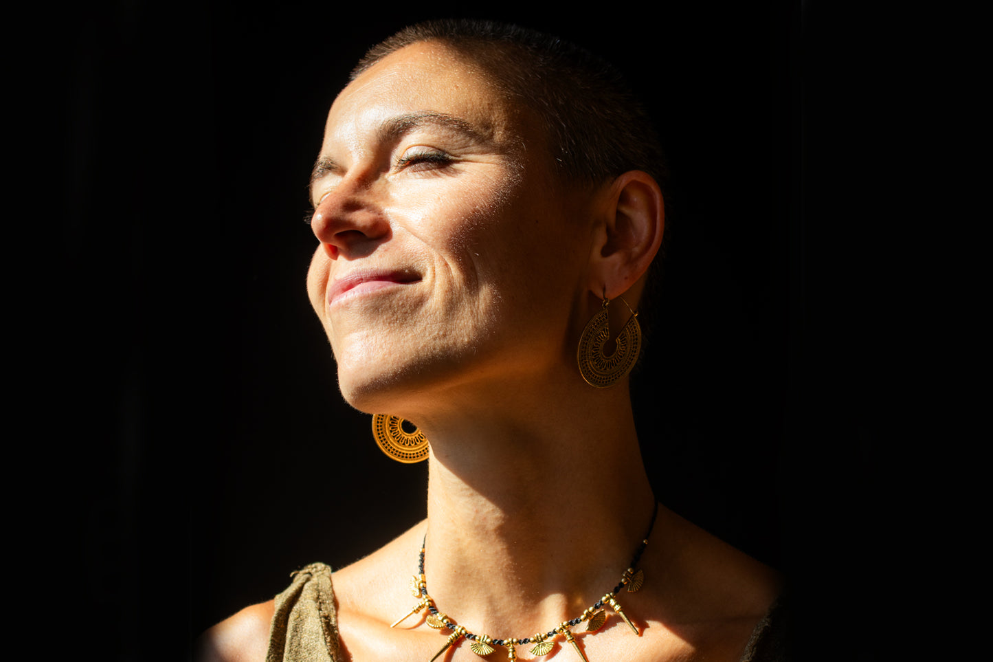 Golden Crescent Mandala Earrings