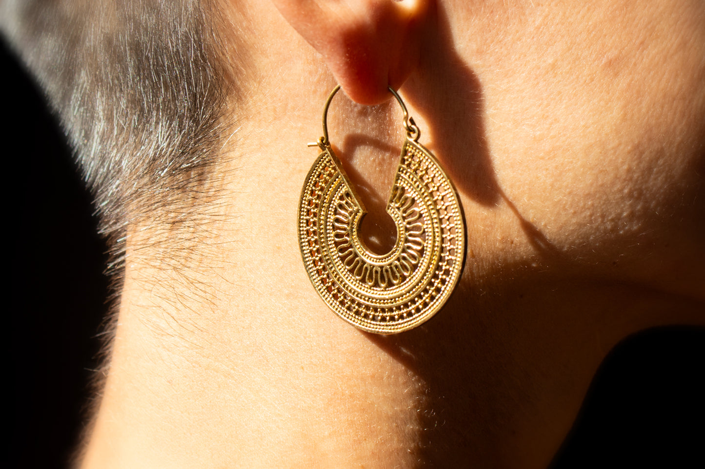 Golden Crescent Mandala Earrings