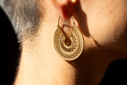 Golden Crescent Mandala Earrings