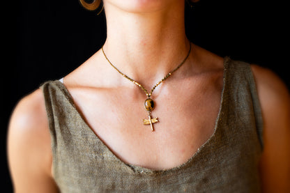 Handmade Tiger’s Eye & Dragonfly Necklace