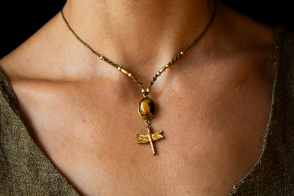 Handmade Tiger’s Eye & Dragonfly Necklace
