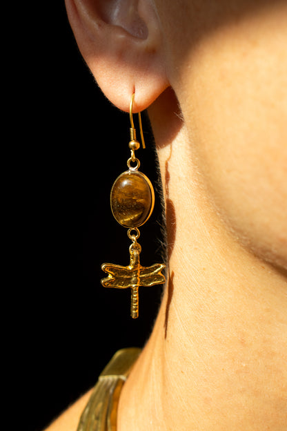 Dragonfly & Tiger’s Eye Earrings