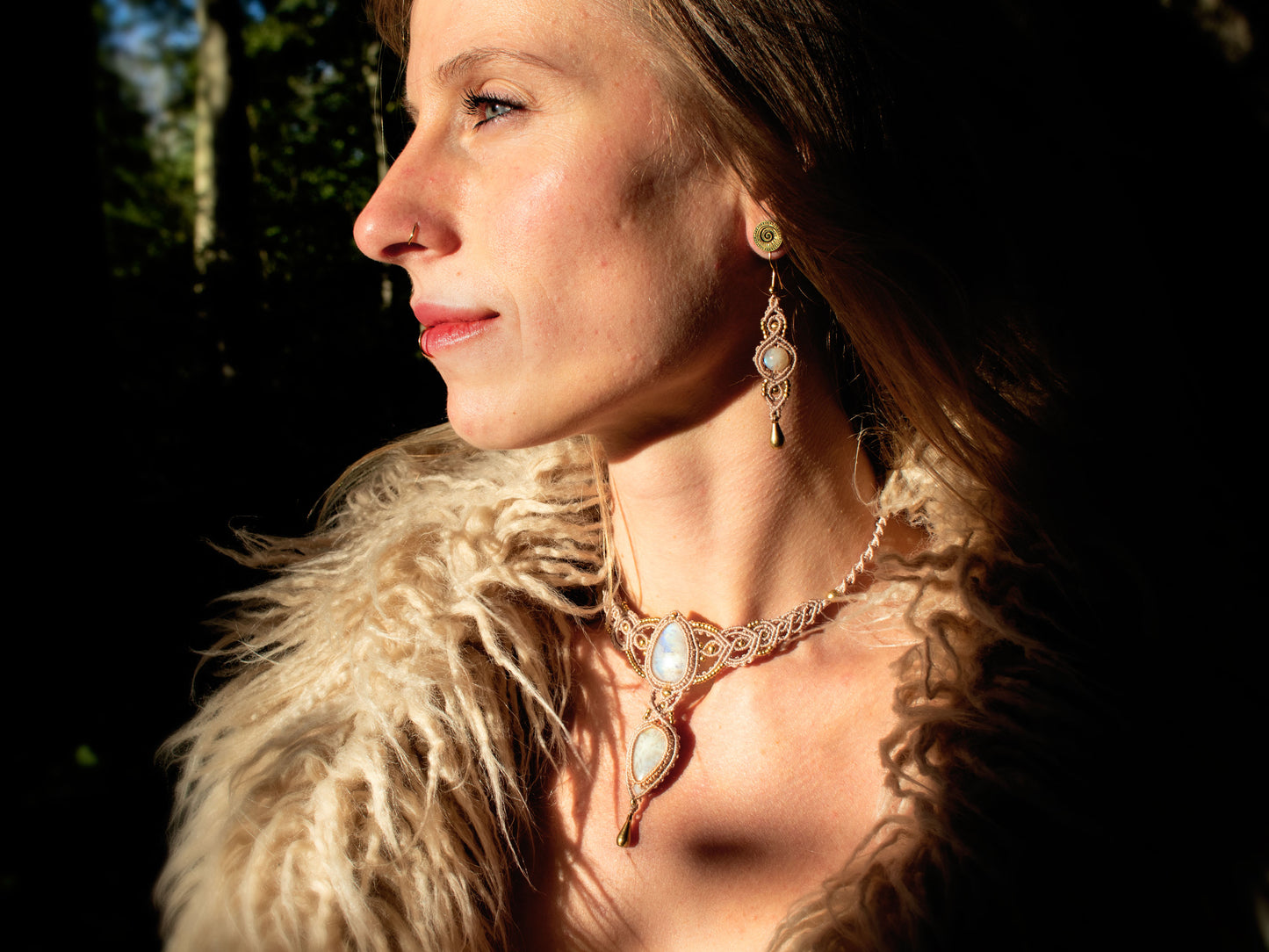 Moonstone Teardrop Macramé Earrings