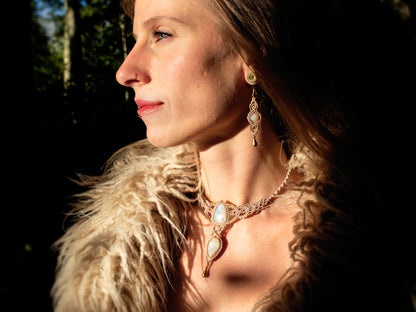 Moonstone Teardrop Macramé Earrings