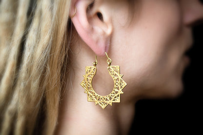 Mandala Brass Hoop Earrings