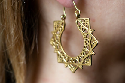 Mandala Brass Hoop Earrings